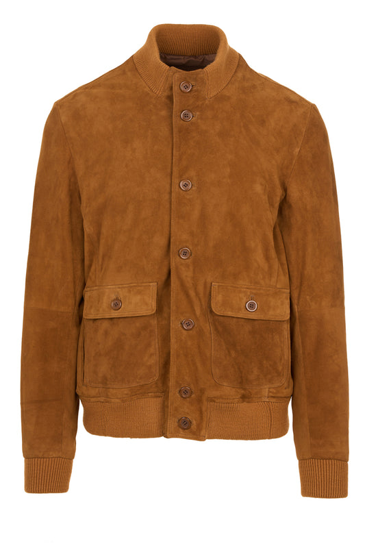 LEVI - Handmade Men's Camel Suede Bomber Jacket