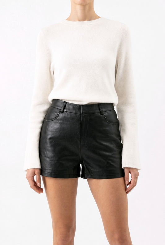LUNETH - Women's Black Leather Shorts