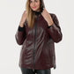 Γυναικείο Μπορντό Δερμάτινο Τζάκετ με Κουκούλα