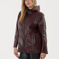 Γυναικείο Μπορντό Δερμάτινο Τζάκετ με Κουκούλα