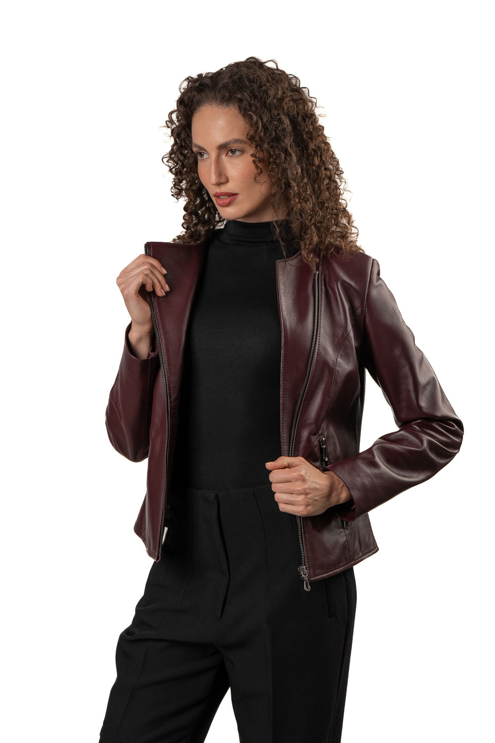 MATILDA- Handmade  Women's Burgundy Leather Jacket