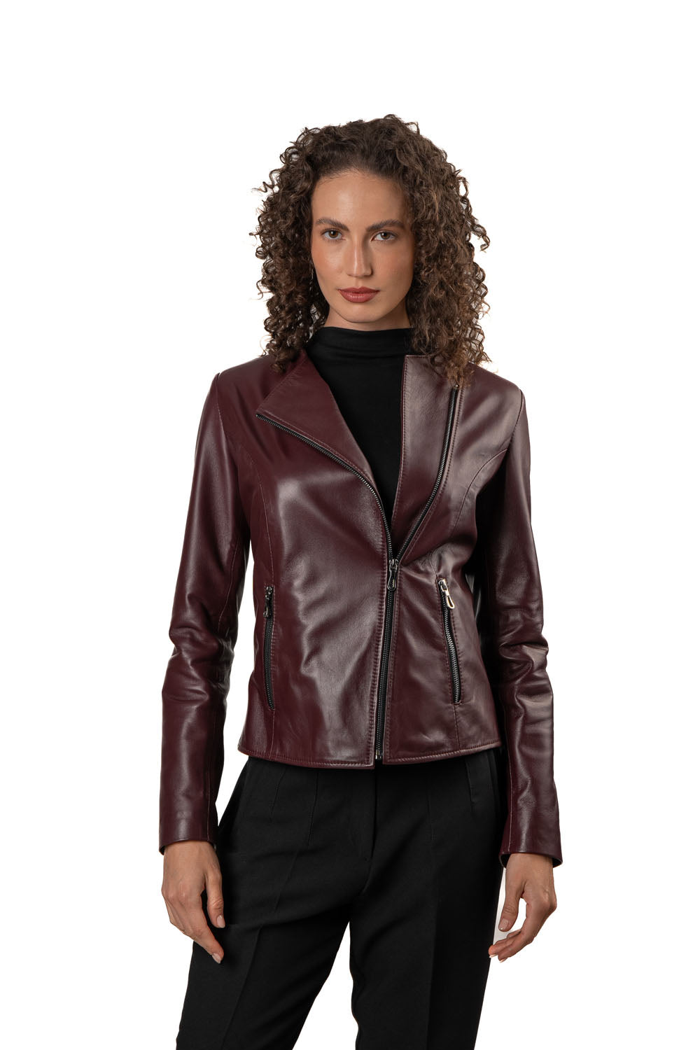 MATILDA- Handmade  Women's Burgundy Leather Jacket