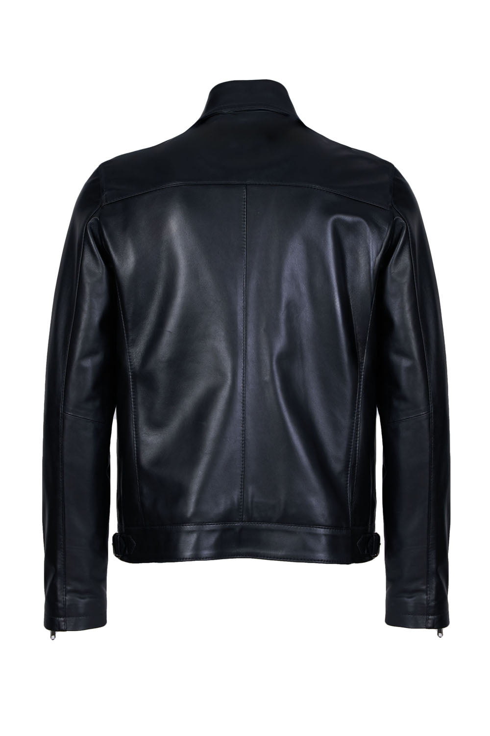 MEINARD2 - Men's Black Leather Jacket with Shirt Collar