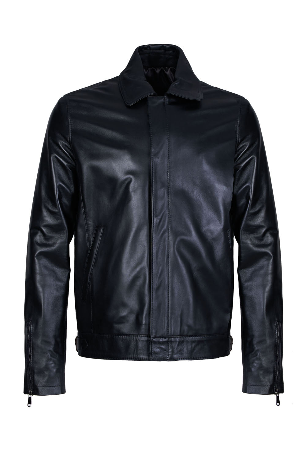 MEINARD2 - Men's Black Leather Jacket with Shirt Collar