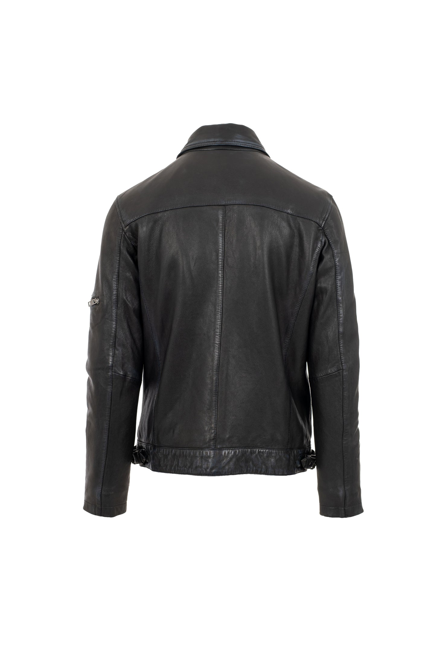 MEINARD - Men's Black Leather Jacket with Shirt Collar