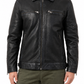 MEINARD - Men's Black Leather Jacket with Shirt Collar