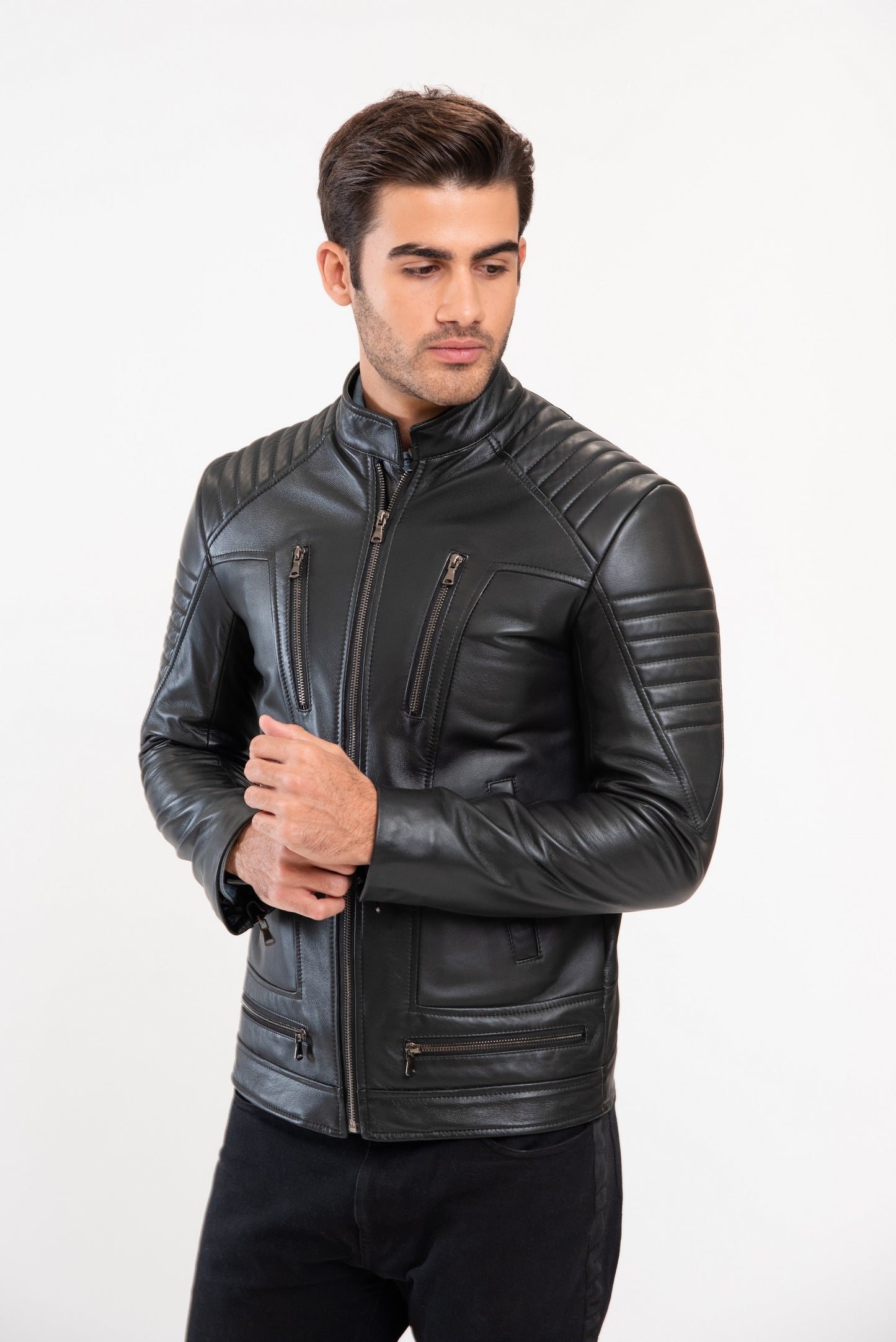 FILIP - Men's Black biker leather jacket