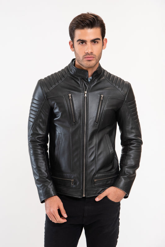 FILIP - Men's Black biker leather jacket