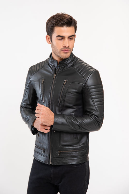 FILIP - Men's Black biker leather jacket