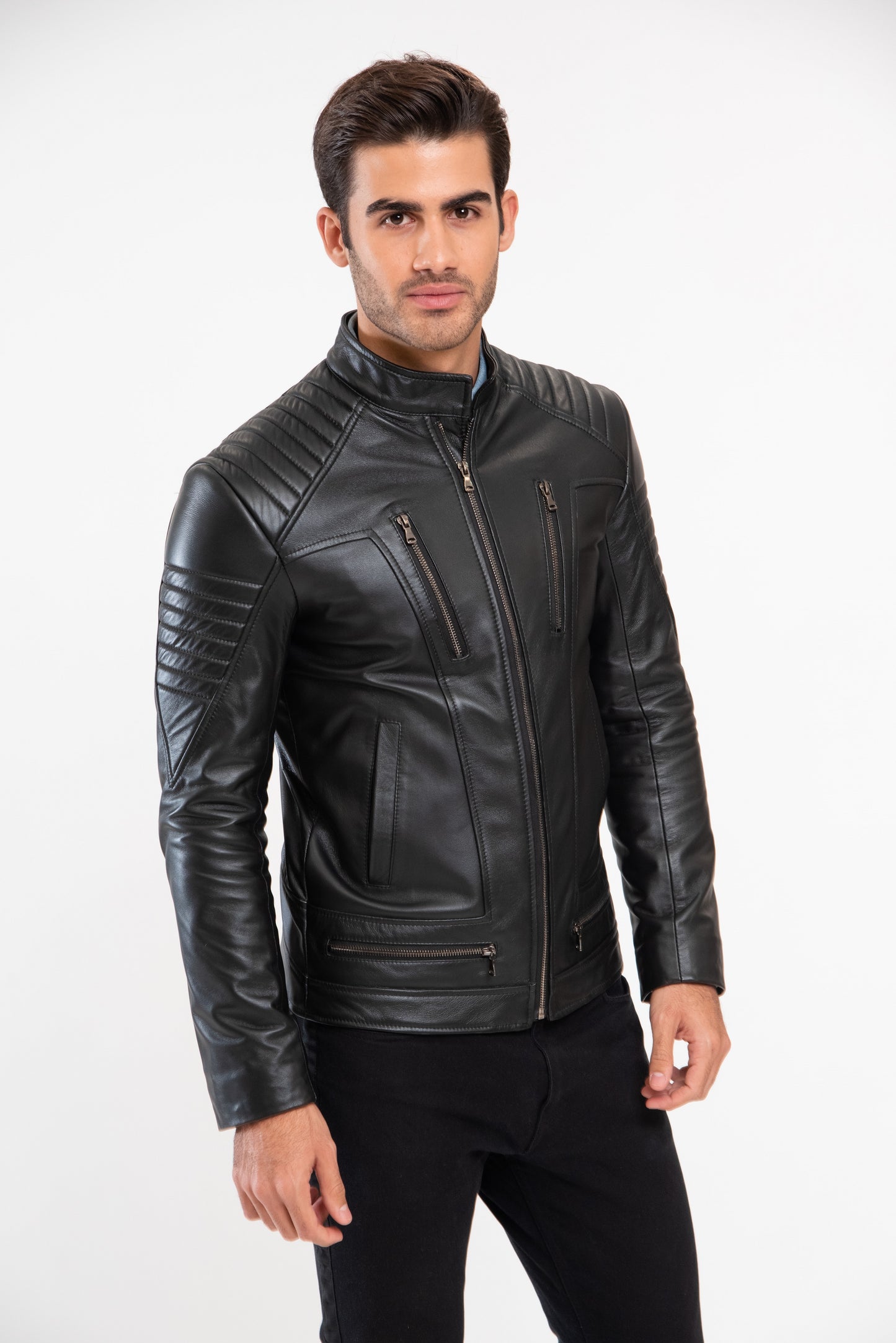FILIP - Men's Black biker leather jacket