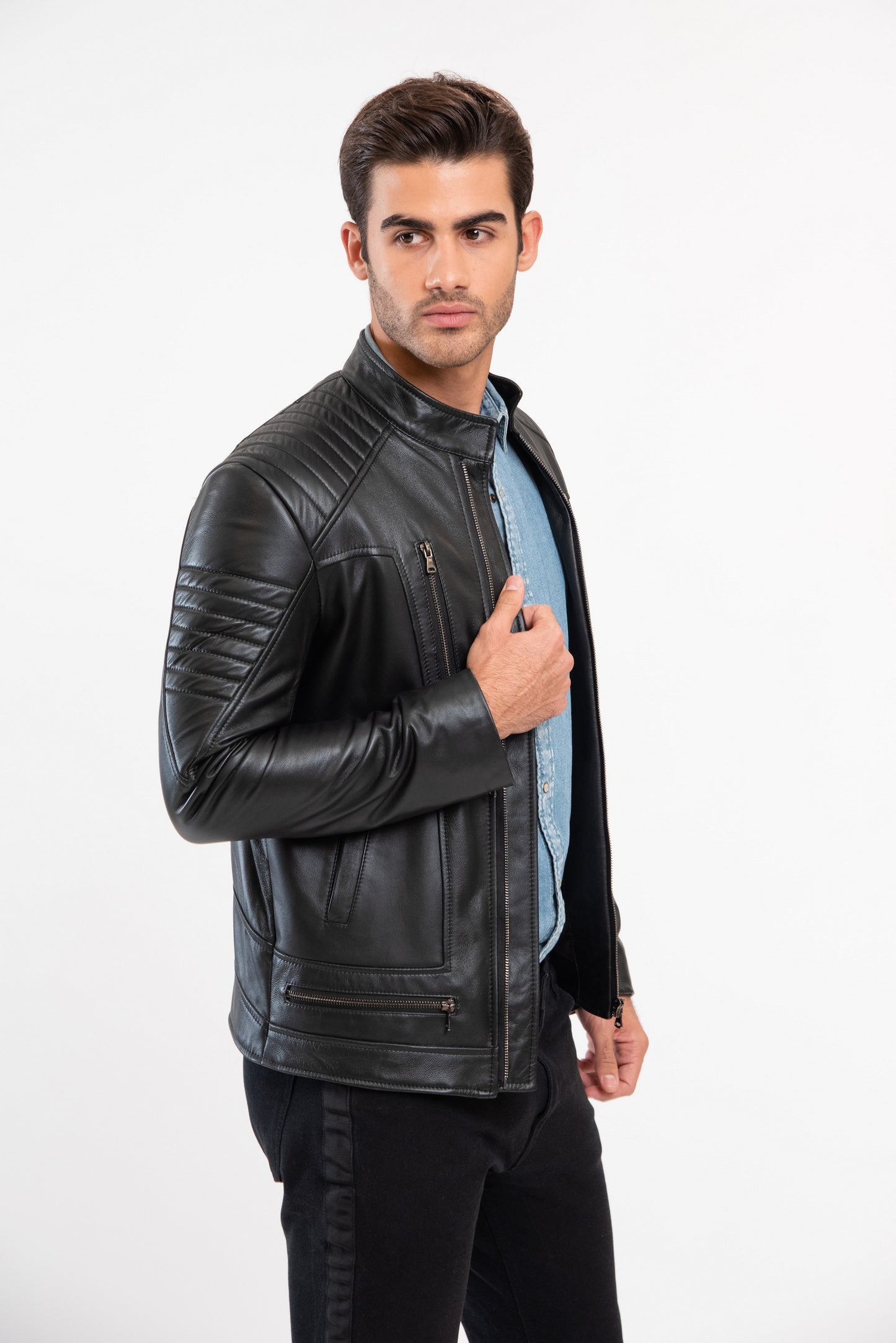 FILIP - Men's Black biker leather jacket