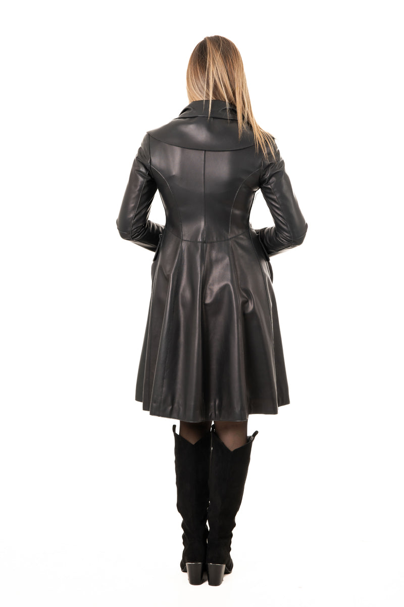 Γυναικείο Δερμάτινο Παλτό σε Αμπιρ γραμμή