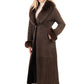 Women's Brown Sheepskin Coat with Fur Collar