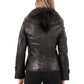 MARTINA - Μαύρο Δερμάτινο Σακάκι με Γούνινο Γιακά