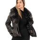 MARTINA - Μαύρο Δερμάτινο Σακάκι με Γούνινο Γιακά