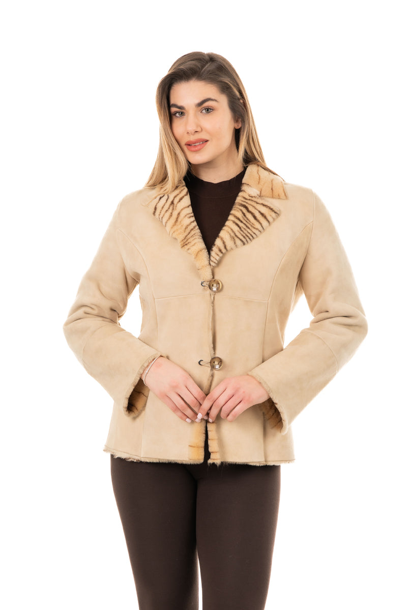2197- Women's Beige Sheepskin Jacket