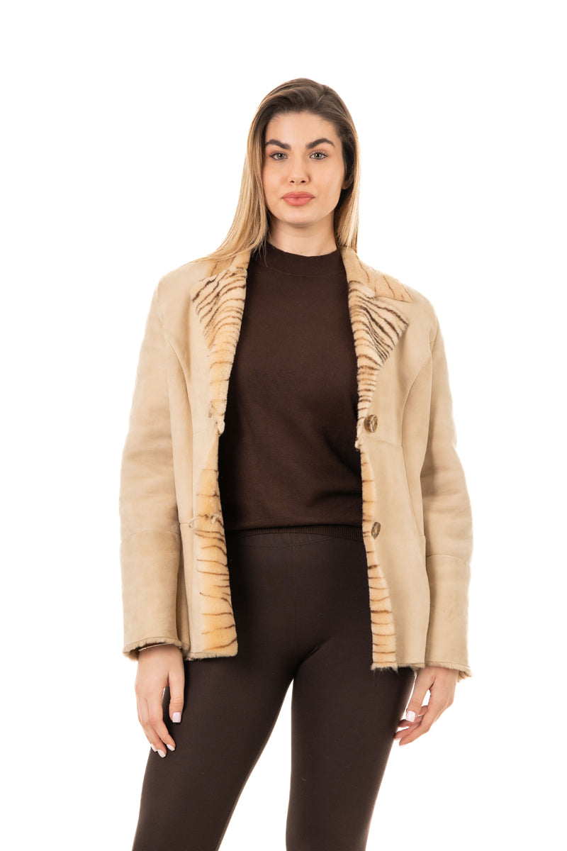 2197- Women's Beige Sheepskin Jacket