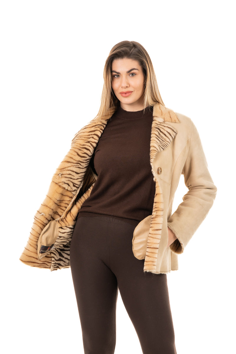 2197- Women's Beige Sheepskin Jacket