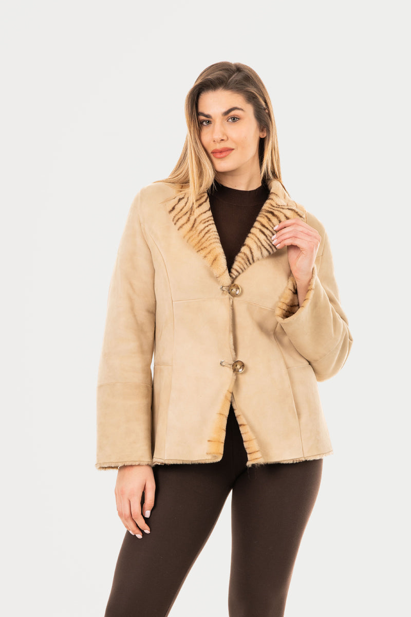 2197- Women's Beige Sheepskin Jacket
