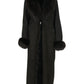 Women's Black Sheepskin Coat with Fur Collar