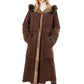 Women's Brown Sheepskin  Hooded Coat with Fur Details