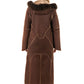 Women's Brown Sheepskin  Hooded Coat with Fur Details