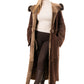 Women's Brown Sheepskin  Hooded Coat with Fur Details