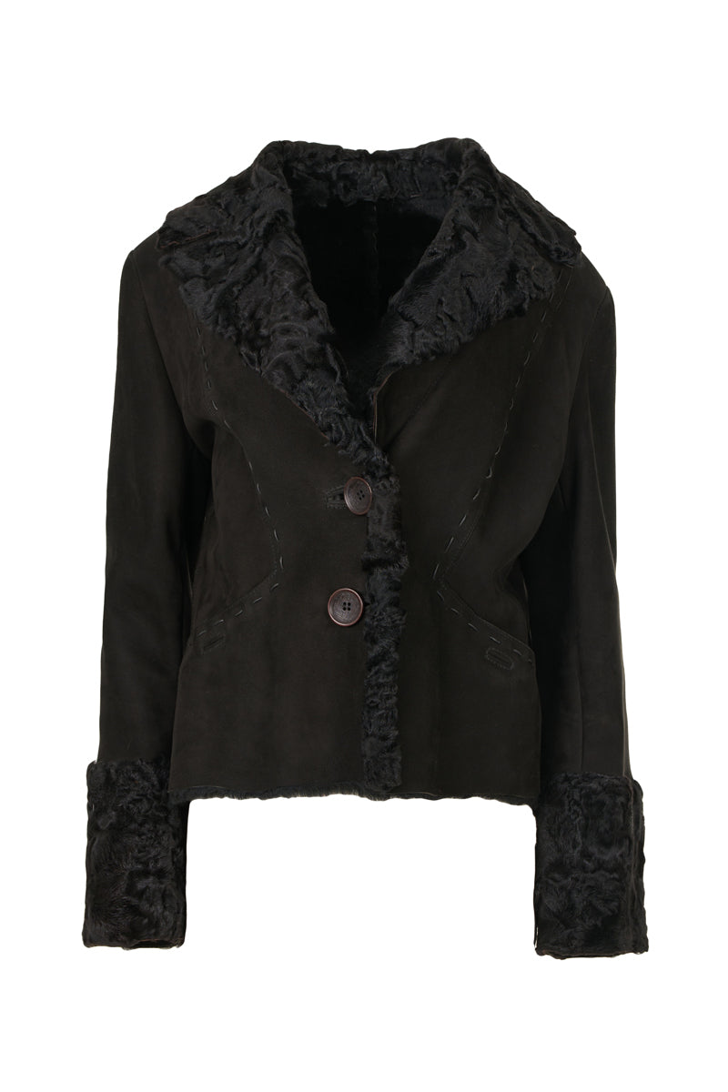 3080 -Women's Black Sheepskin Jacket with Astrakan Details