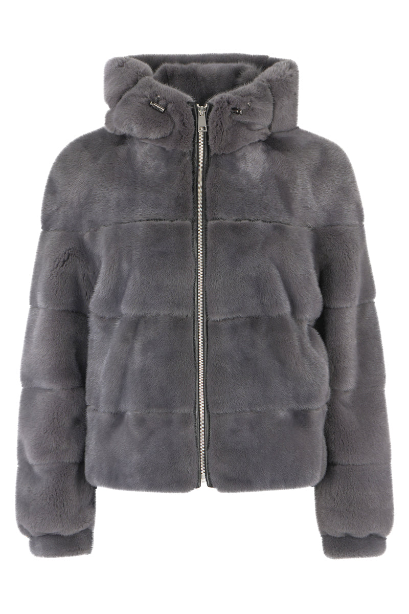 Women's Gray Mink  Hooded Jacket