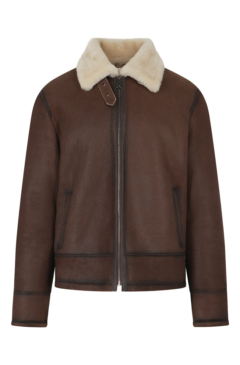 Ανδρικό Καφέ Αντικέ Σιπ-σκιν Τζάκετ 