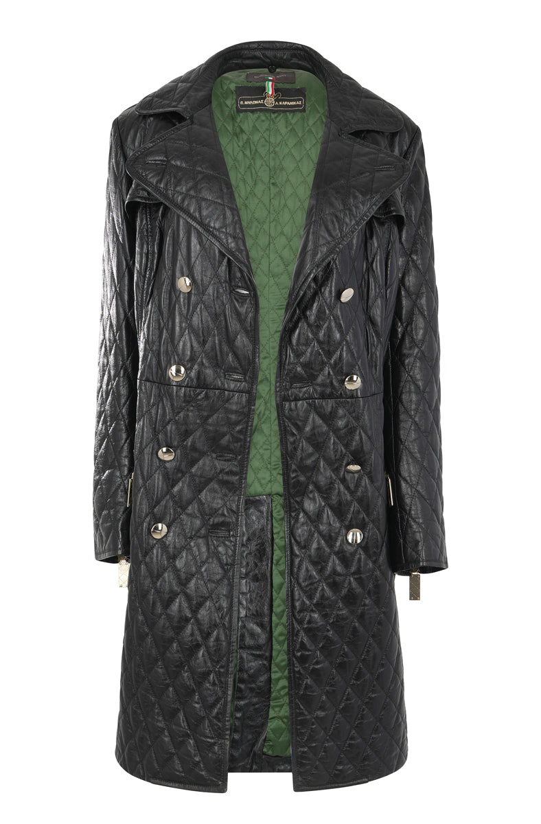 Made in Italy Black Quilted Leather Trench Coat