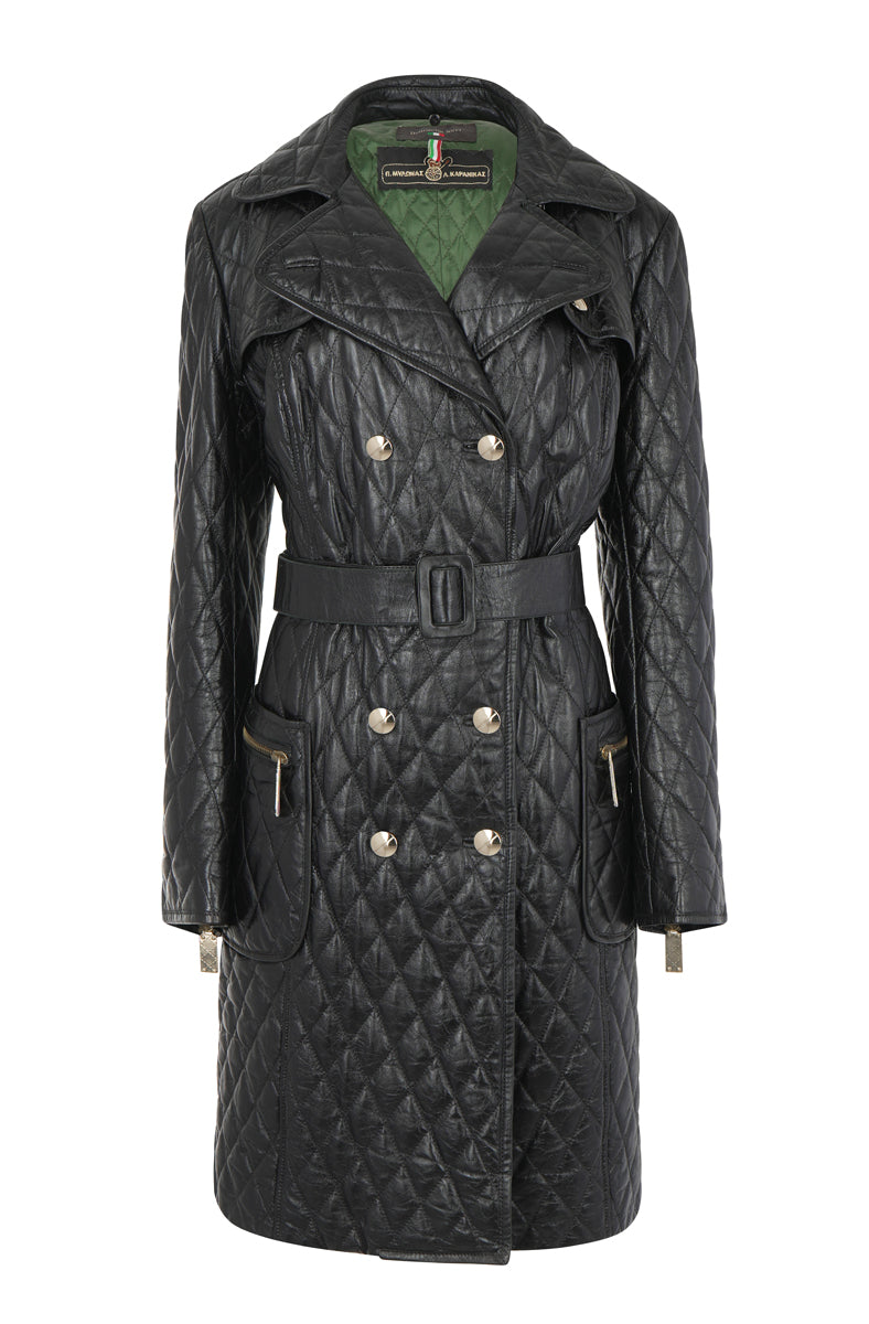 Made in Italy Black Quilted Leather Trench Coat
