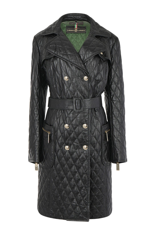 Made in Italy Black Quilted Leather Trench Coat