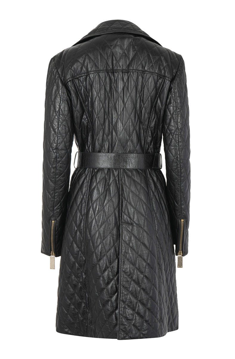 Made in Italy Black Quilted Leather Trench Coat