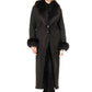 Women's Black Sheepskin Coat with Fur Collar
