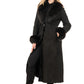 Women's Black Sheepskin Coat with Fur Collar