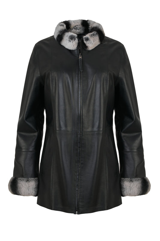 Women's Reversible Leather Jacket with Fur Collar