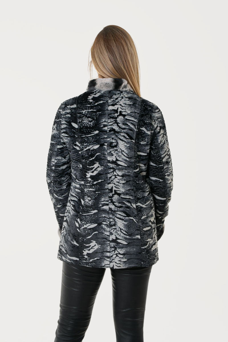 Γυναικείο  Ντουμπλ Φας Μακρύ Δερμάτινο Τζάκετ με Γούνινο Γιακά