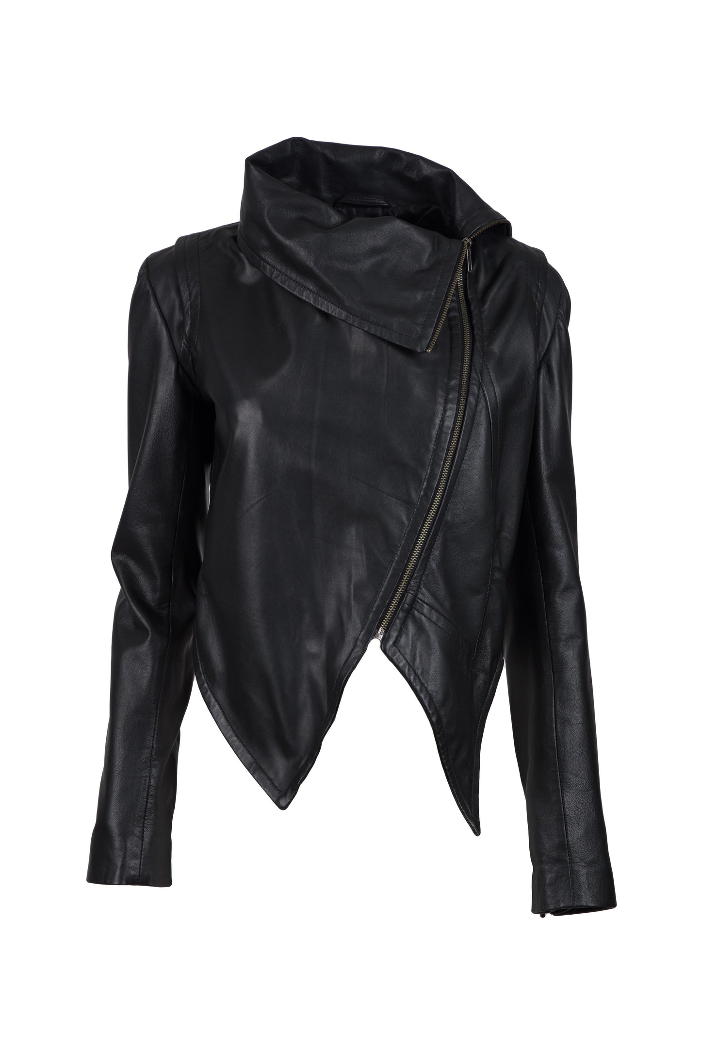 7774-Χειροποίητο Γυναικείο Κοντό Μπουφάν από Απαλό Γνήσιο Δέρμα με Ψηλό  Γιακά