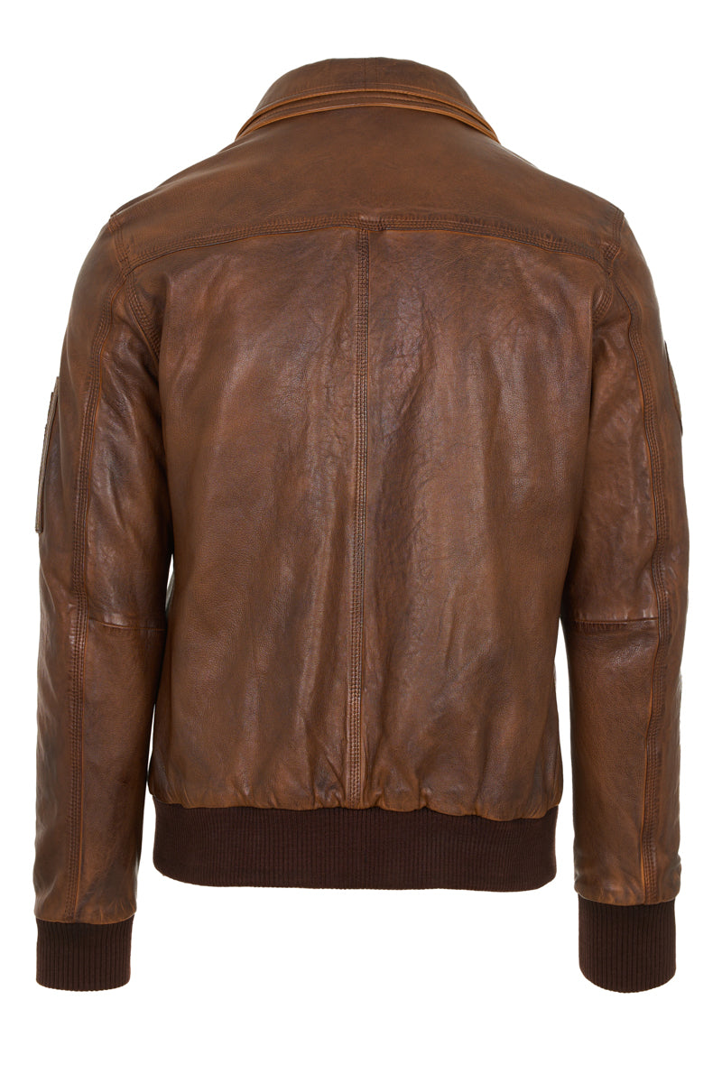 PHILIPE - Antique Brown Bomber Leather Jacket