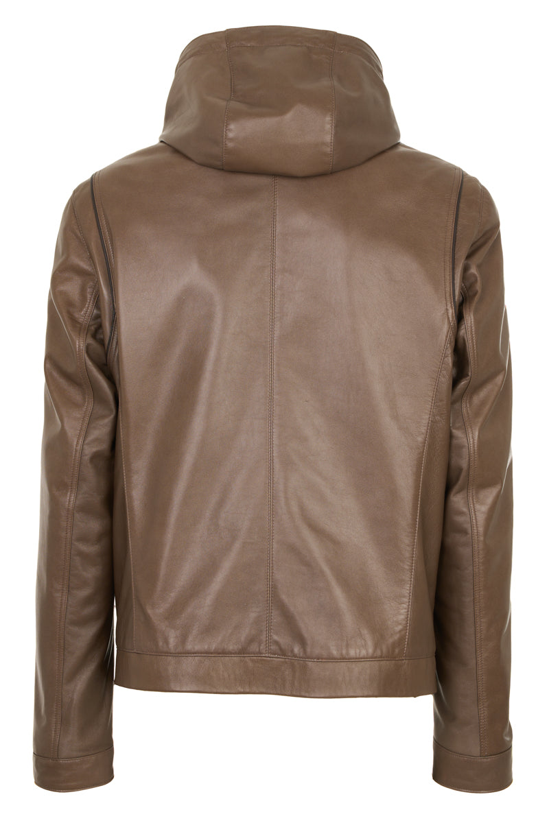 Luther-Grey  Nappa Lamb Leather Hooded Jacket