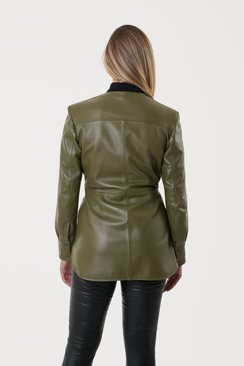HOPE - Women's Leather Jacket in Olive Green color