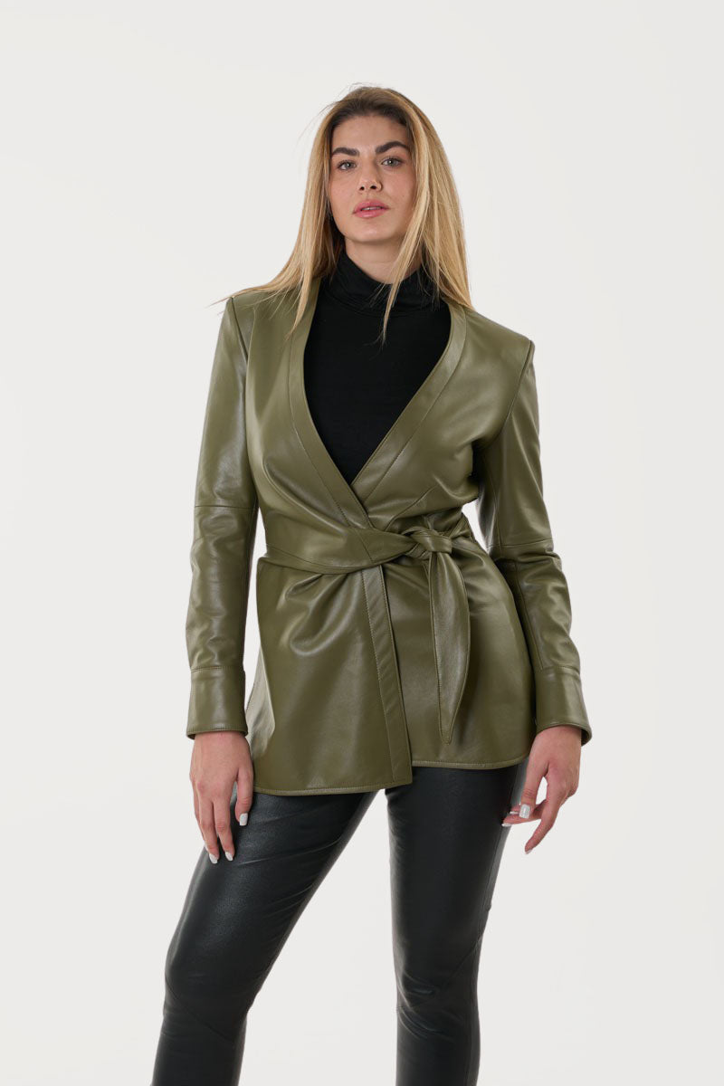 HOPE - Women's Leather Jacket in Olive Green color
