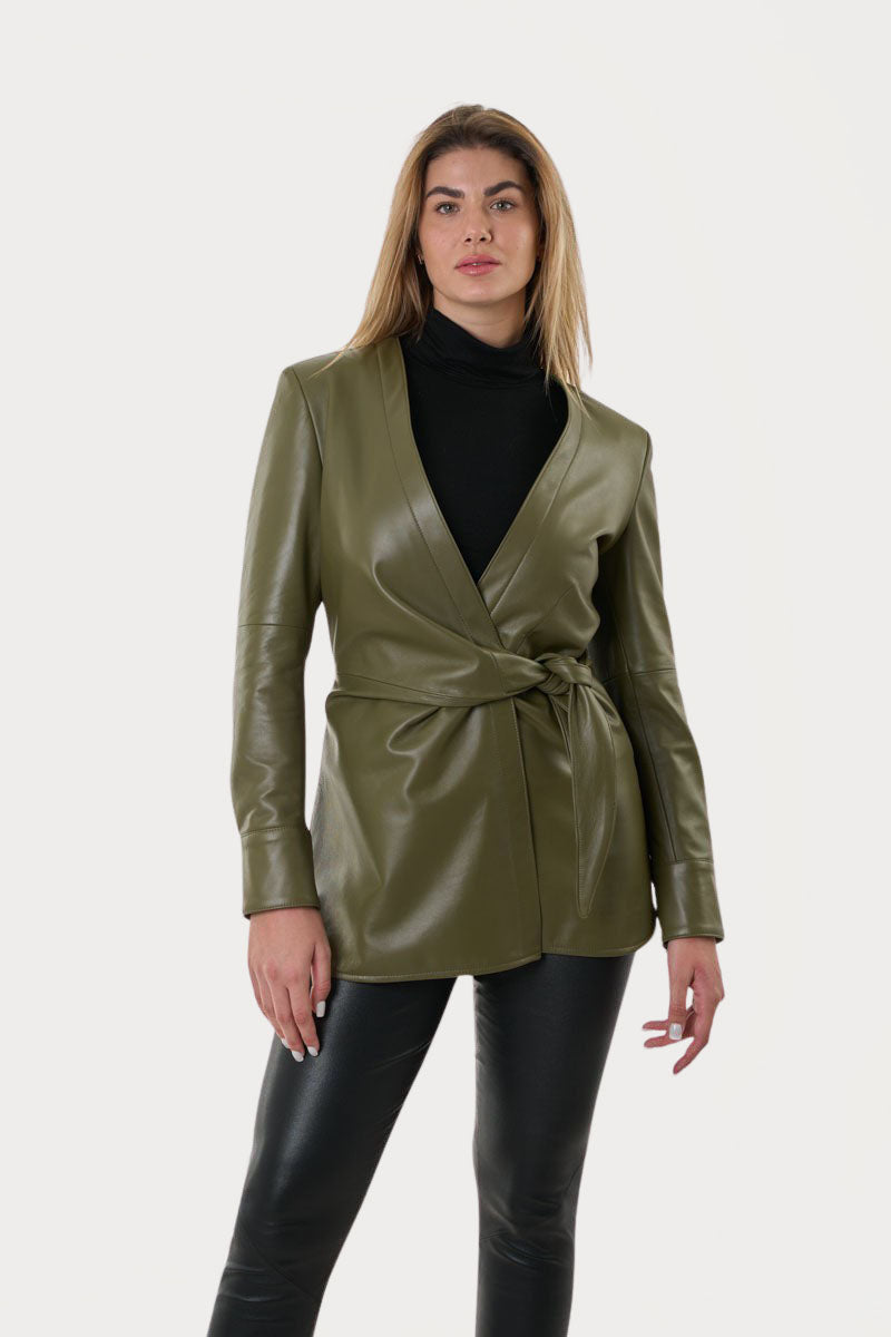 HOPE - Women's Leather Jacket in Olive Green color