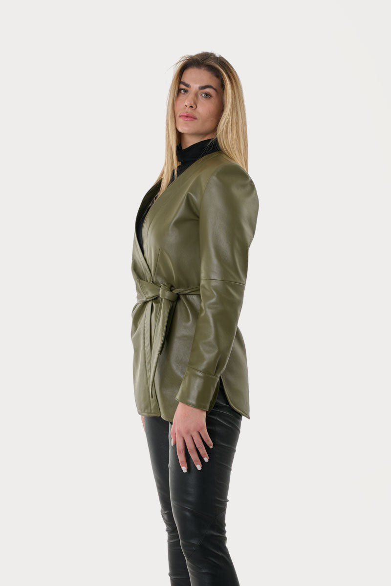 HOPE - Women's Leather Jacket in Olive Green color