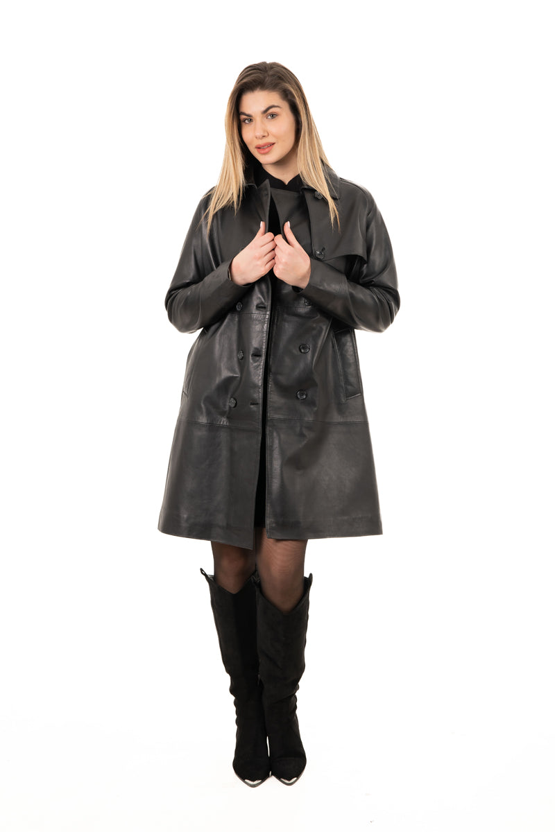 Women's Genuine Leather Trench Coat