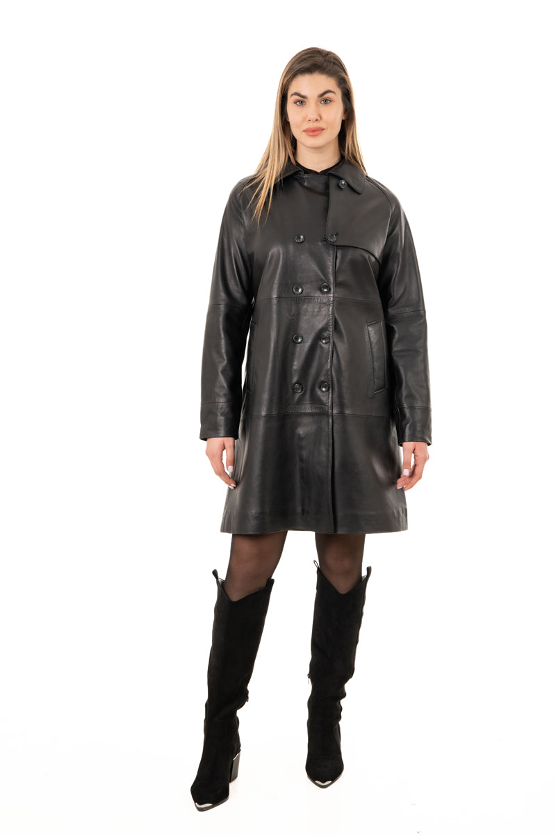 Women's Genuine Leather Trench Coat
