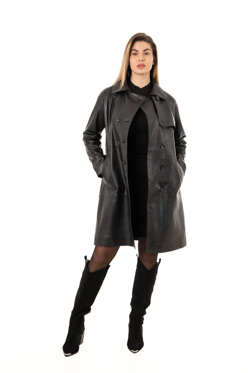 Women's Genuine Leather Trench Coat