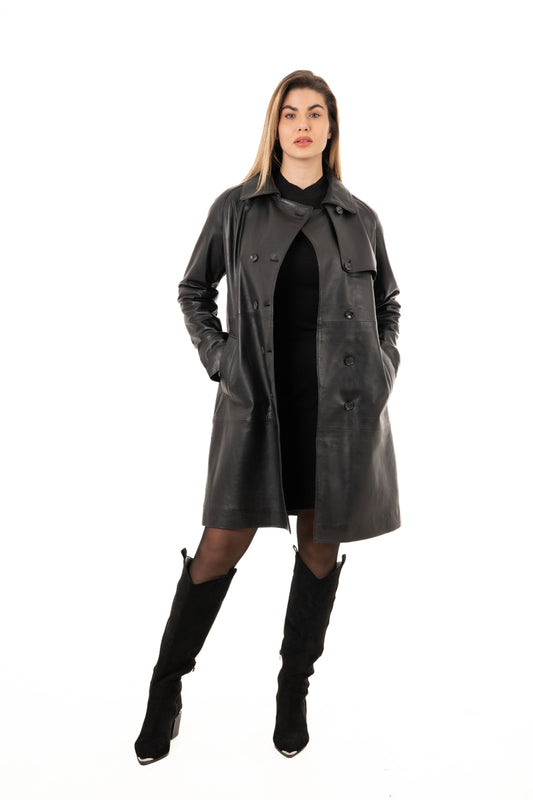 Women's Genuine Leather Trench Coat