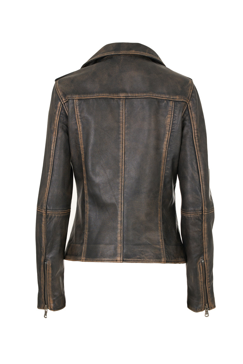 MARIA -  Washed leather biker jacket.